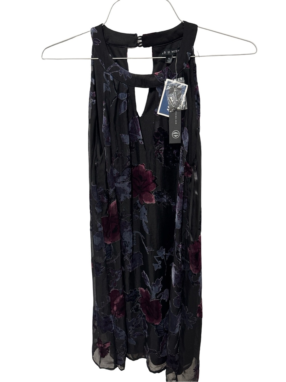 As U Wish Black Dress with Plum and Deep Violet Floral Burnout